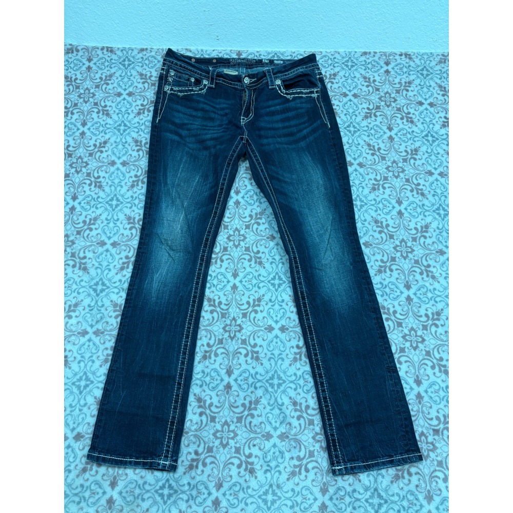 Miss Me Easy Straight Mid Rise Dark Wash Jeans JE8460ETR Size 29x31